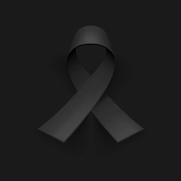 Awareness ribbon. Mourning and melanoma symbol. Black background, backdrop. Templates for placards, banners, flyers, presentations, reports, invitation, posters, brochure, voucher discount — Stock Vector