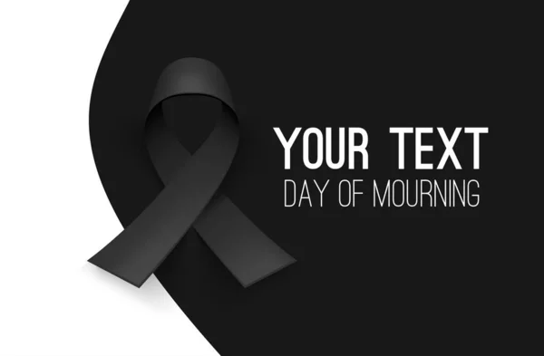 Awareness ribbon. Mourning and melanoma symbol. Black background, backdrop. Templates for placards, banners, flyers, presentations, reports, invitation, posters, brochure, voucher discount — Stock Vector