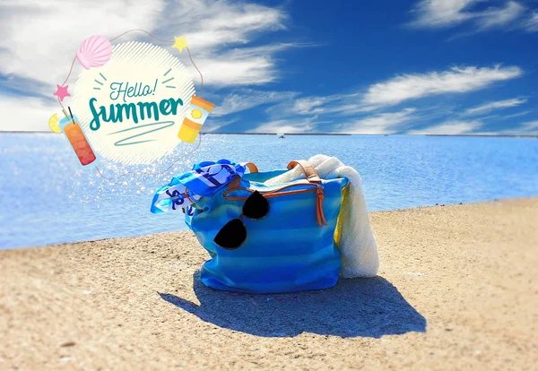 Summer Holiday Sand Beach Blue Sky Beachwear Summer Clothes Fashion — 스톡 사진