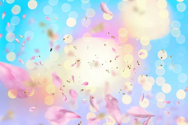 Romantic Holiday Blur Colorful Background Golden Elements Flowers Petal Copy — Stock Photo, Image