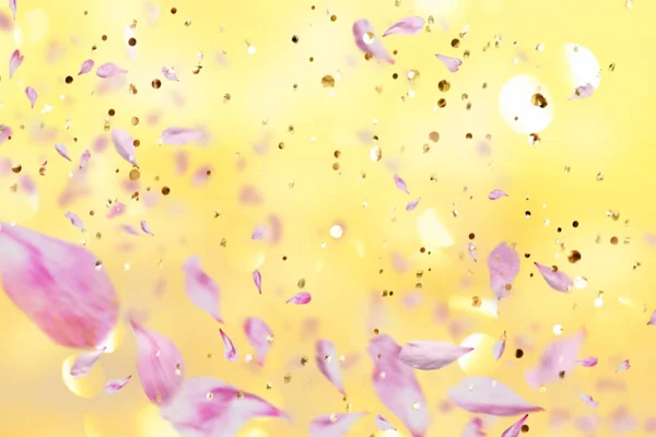 Romântico Férias Borrão Colorido Fundo Com Elementos Dourados Flores Pétala — Fotografia de Stock
