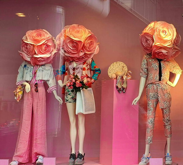 City  lifestyle building windows vitrines  reflection people walking on the street cars urban background colorful old and modern houses abstract  design copy space wall