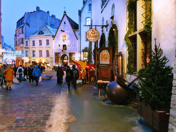 Tallinn winter Christmas holiday in Europe  city Christmas marketplace  tree light decoration  new year in Tallinn old town square  light market place Estonia,winter city life, 