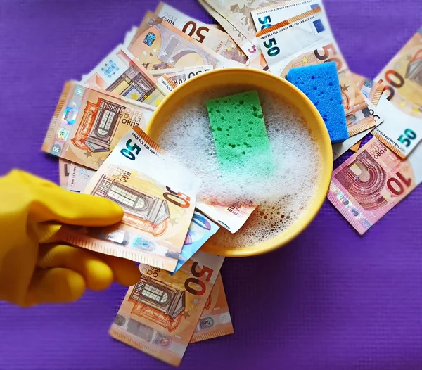 Euro Geld Wassen Closeup Achtergrond Houd Geld Bank Brood Zakelijk — Stockfoto