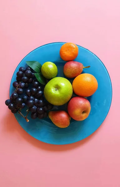 Ovoce Pozadí Plakát Čerstvé Eco Ovoce Sortiment Oranžová Šeříková Hroznová — Stock fotografie