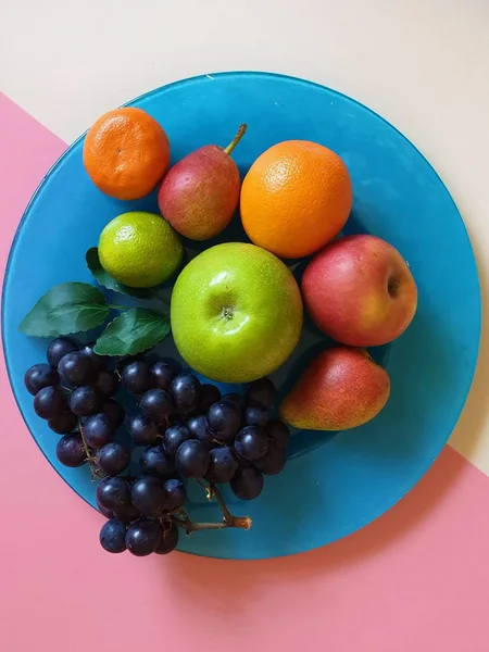 Früchte Auf Hintergrund Poster Frische Öko Früchte Sortiment Orange Lila — Stockfoto