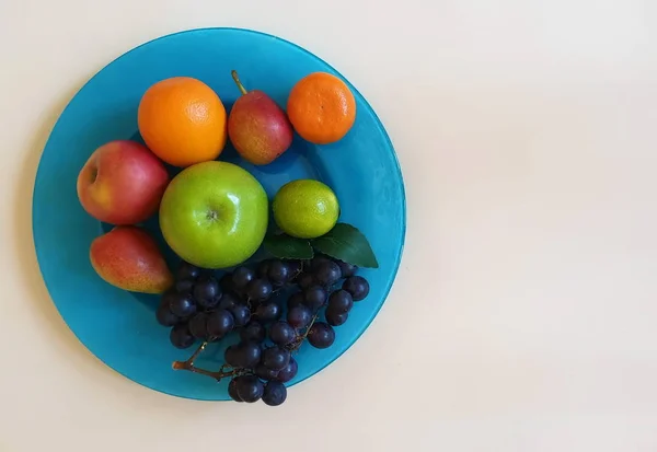 Fruits Background Poster Fresh Eco Fruits Assortment Orange Lilac Grape — Stock Photo, Image