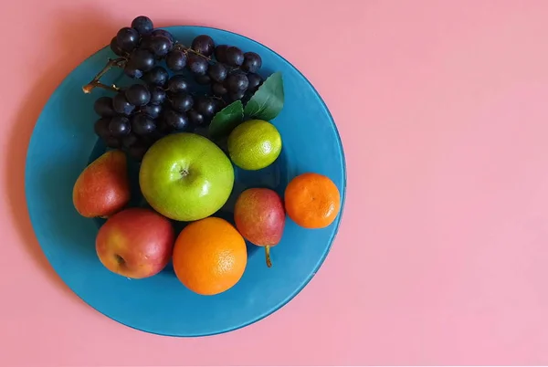 Fruits Sur Fond Affiche Frais Eco Fruits Assortiment Orange Lilas — Photo