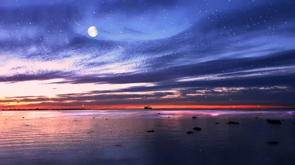 Meer Blau Und Rosa Skyline Blick Horizont Meer Wasser Spritzer — Stockfoto