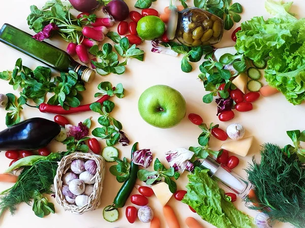 Légumes Fruits Nature Morte Paprika Rouge Olive Verte Poivron Doux — Photo