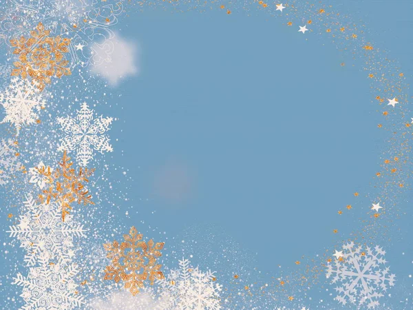 Праздничная Зима Рождество Санта Синий Белый Фон Золотыми Снежинками Элемент — стоковое фото