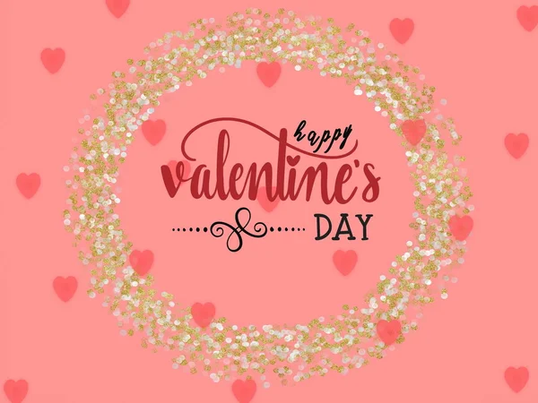 Valentine day  pink background  with golden elements  red heart and holiday happy wishes text greetings   card  ,copy space Valentine day and women day holiday  wishes text banner Festive holiday romantic