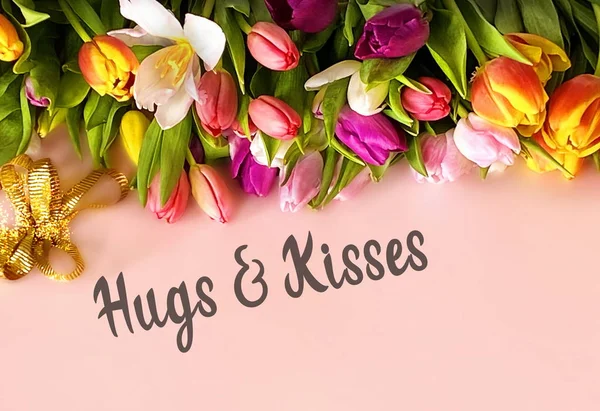 Tulpe Bunte Blumen Festlicher Strauß Florale Valentinstag Oder Frauentag Auf — Stockfoto