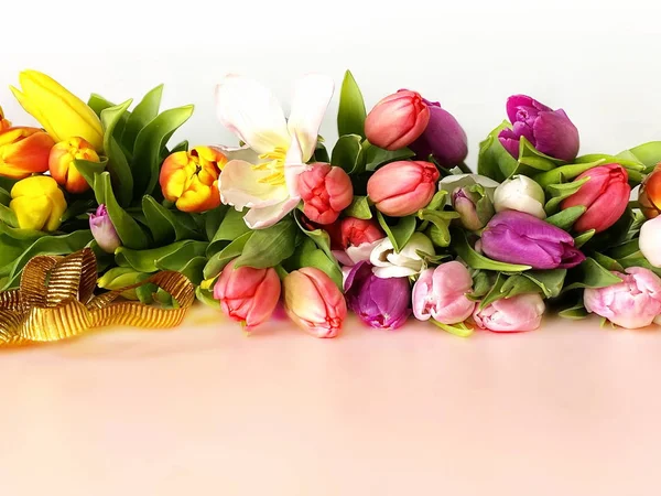 Tulip Colorful Spring Flowers Festive Bouquet Floral Valentines Day Women — Stock Photo, Image