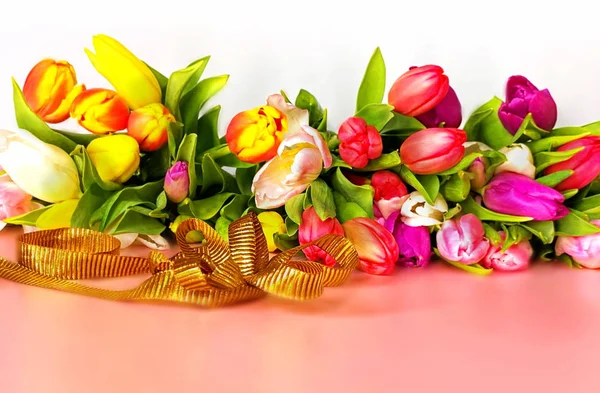 Tulipa Flores Coloridas Primavera Buquê Festivo Floral Para Dia Dos — Fotografia de Stock
