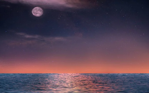 summer night moon on night starry sky at sea sunset  night sky stars summer night  sea dark blue water moonlight  sunset background nature