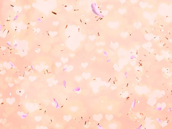 Romantische Urlaub Verschwimmen Hintergrund Mit Goldenen Elementen Fliegende Herzen Blütenblatt — Stockfoto