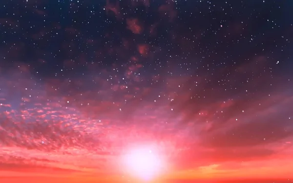 Bulutlu Mavi Gökyüzünde Yıldızlı Gökyüzü Pembe Yaz Günbatımı Doğa Destansı — Stok fotoğraf