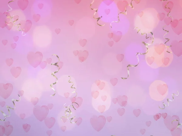 Festive Background Golden Elements Hearts Symbol Blurred Light Flowers Petal — Stock Photo, Image