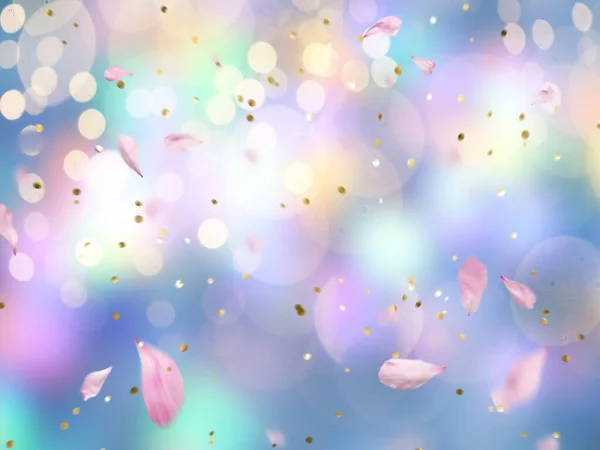 Altın Elementli Şenlikli Arka Plan Kalp Sembolü Bulanık Işık Çiçek — Stok fotoğraf