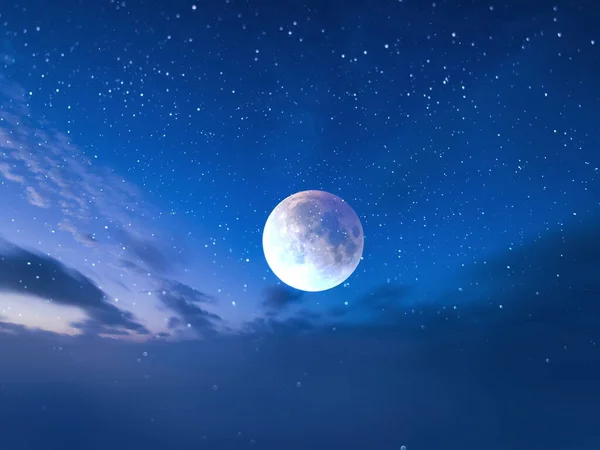Fullmåne Natten Stjärnklar Himmel Med Moln Fullmåne Stjärnhimlen Skyline — Stockfoto