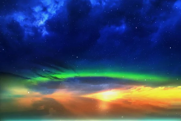 Aurora Severní Světla Hvězdnatá Obloha Zářící Světlo Barevná Zelená Modrá — Stock fotografie
