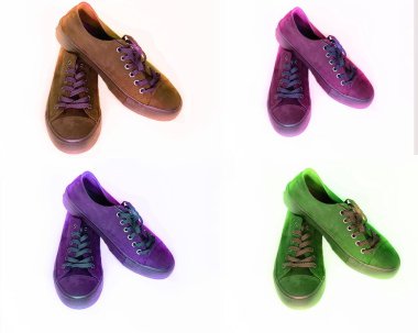 Kadınlar için rahat ayakkabılar spor ayakkabılar spor ayakkabılar renkli doğal süet bahar moda koleksiyon ayakkabılar leylak, kırmızı, yeşil, sarı, mavi, gri, pembe set kolaj afişi 