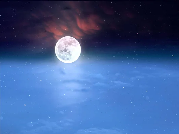 Pełnia Księżyca Gwiaździsta Noc Księżyc Błękitnym Niebie Morzu Zachód Słońca — Zdjęcie stockowe