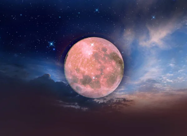 pink moon on starry sky at night cosmic universe