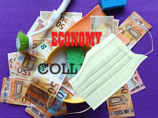 Medikamentenmaske Wirtschaftskrise Wirtschaftskollaps Weltwirtschaftskrise 2020 Corona Virus Halten Geld Bleiben — Stockfoto