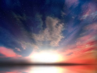 Mavi gece yıldızlı gökyüzü, yaz günbatımı gece yıldızlı gökyüzü kabarık bulutlar deniz karanlık mavi ay ışığı evren kozmik arkaplan doğa güzellik 