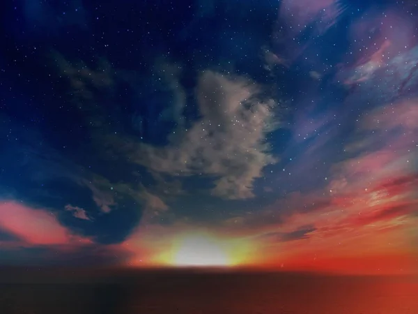 Donker Blauw Nacht Sterrenhemel Universum Zomer Zonsondergang Nachts Sterrenhemel Pluizige — Stockfoto