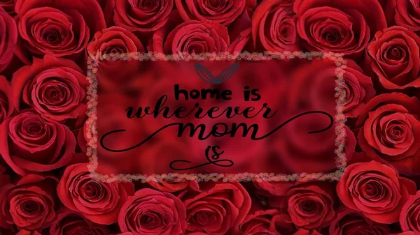 Frohe Muttertagsgrüße Rote Rosen Blumen Goldelemente Und Textwünsche Festliche Verschwommene — Stockfoto
