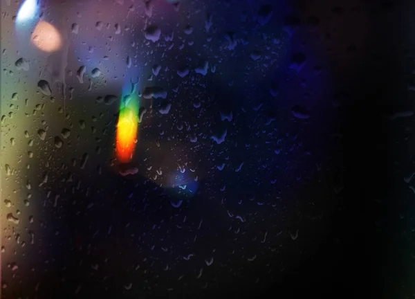Natt Stad Suddig Neon Ljus Vid Regnperioden Kväll Fönster Med — Stockfoto