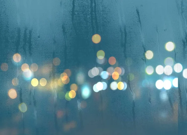 Night City Blurred Light Rainy Season Evening Windows Rain Drops — Stock Photo, Image