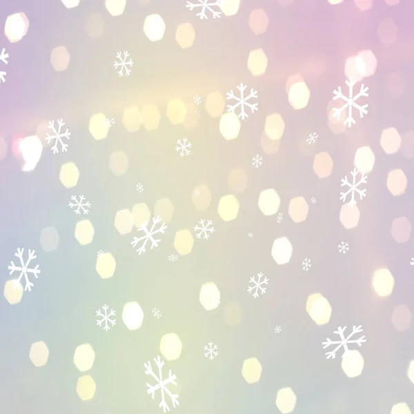 クリスマスの冬のお祝いの背景白の文字列雪の結晶ぼやけた光の要素抽象的なデザインバナーテンプレートアート組成発表 — ストック写真