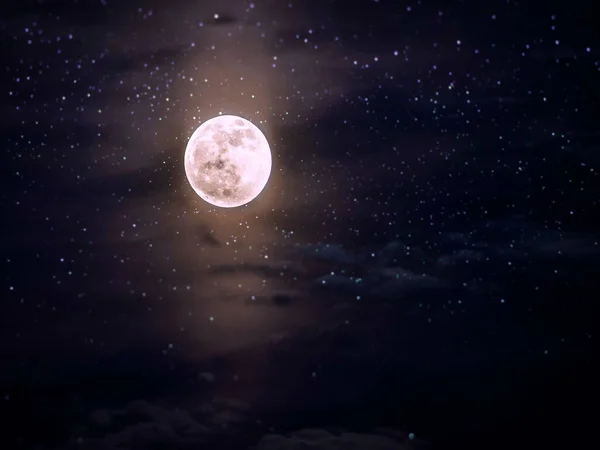 Azul Noite Estrelado Céu Lua Cheia Acima Natureza Paisagem Fundo — Fotografia de Stock