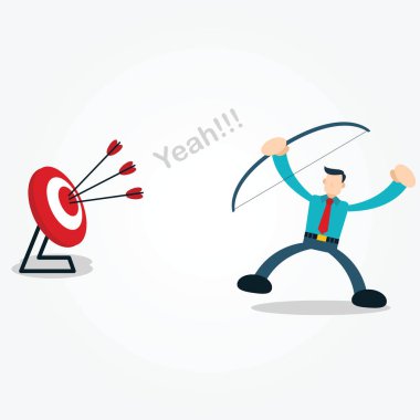 İşadamı okçuluk kullanarak bir hedefi vurdu