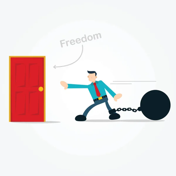Businessman Walking Hardly Freedom Door — Stock Vector