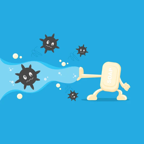 Illustration Vektor Grafische Cartoon Figur Der Seife Gegen Corona Virus — Stockvektor