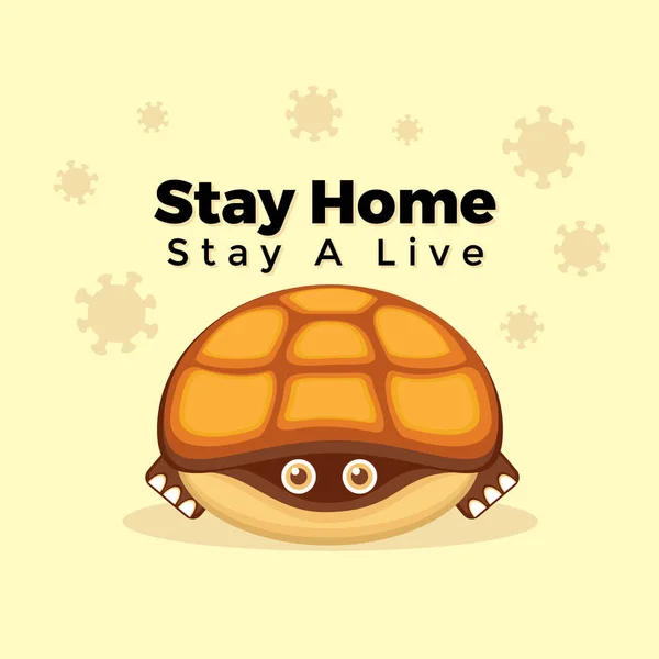 Illustration Vector Graphic Cartoon Character Turtle Stay Home Avoid Corona — Stock Vector