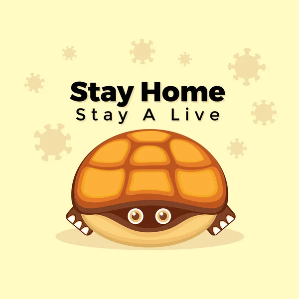 Ilustración Vector Gráfico Personaje Dibujos Animados Tortuga Permanecer Casa Para — Vector de stock