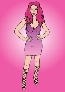 Bir moda pembe kız resim