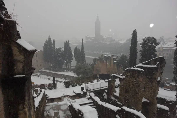 Roman Theatre Cover Snow Verona Town Italy — Stock Photo, Image