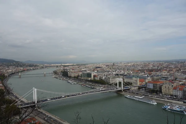 Panorámás Kilátás Budapest Városára Dunával — Stock Fotó