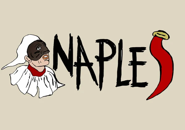 Neapel Ikon Text Med Pulcinella — Stockfoto
