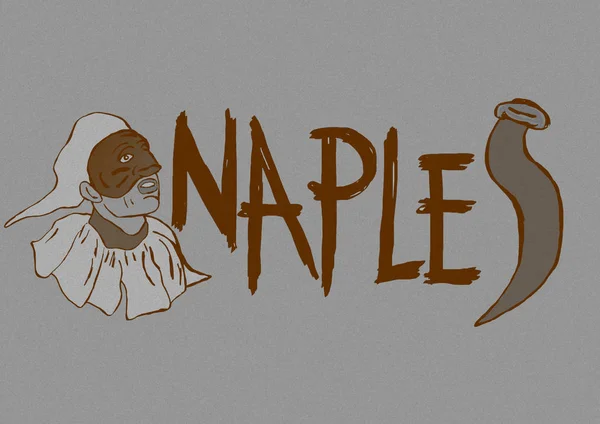 Vintage Naples Icon Text Pulcinella — ストック写真