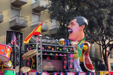 VERONA,ITALY-FEBRUARY 2020: chariots and masks parade during carnival of Verona city in February 2020. Parade through the city centre of Verona.