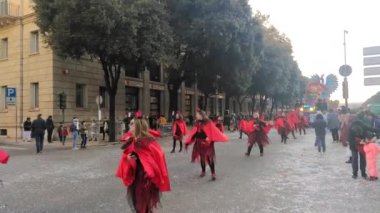 VERONA,ITALY-FEBRUARY 2020: chariots and masks parade during carnival of Verona city in February 2020. Parade through the city centre of Verona.