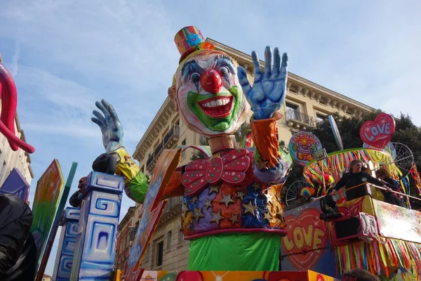 VERONA,ITALY-FEBRUARY 2020: chariots and masks parade during carnival of Verona city in February 2020. Parade through the city centre of Verona.